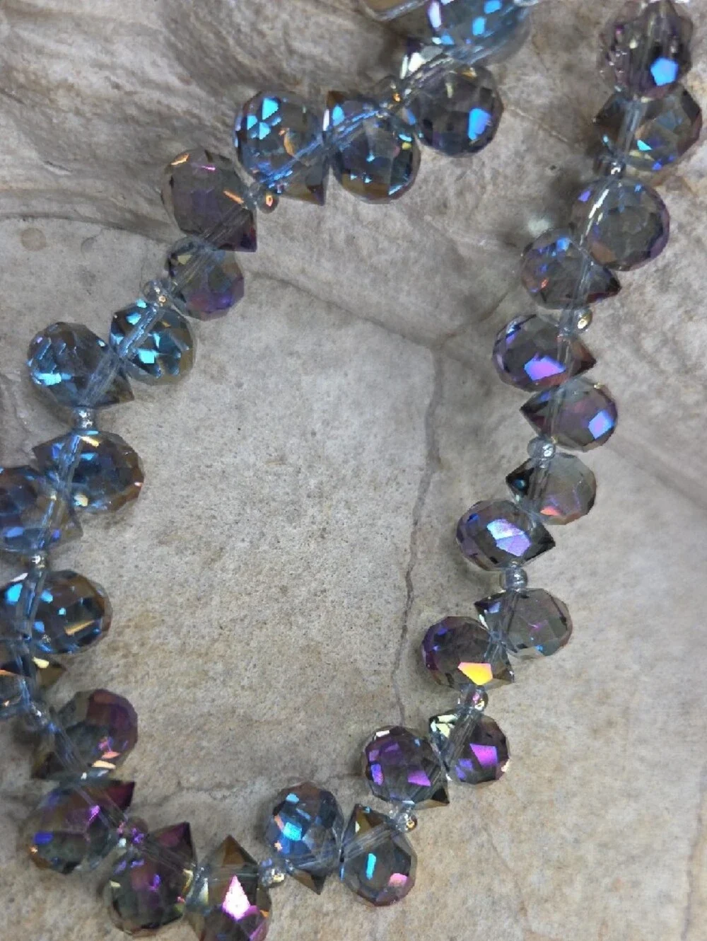 Iridescent Faceted Crystal Beaded Bracelet Phone Charm Keychain